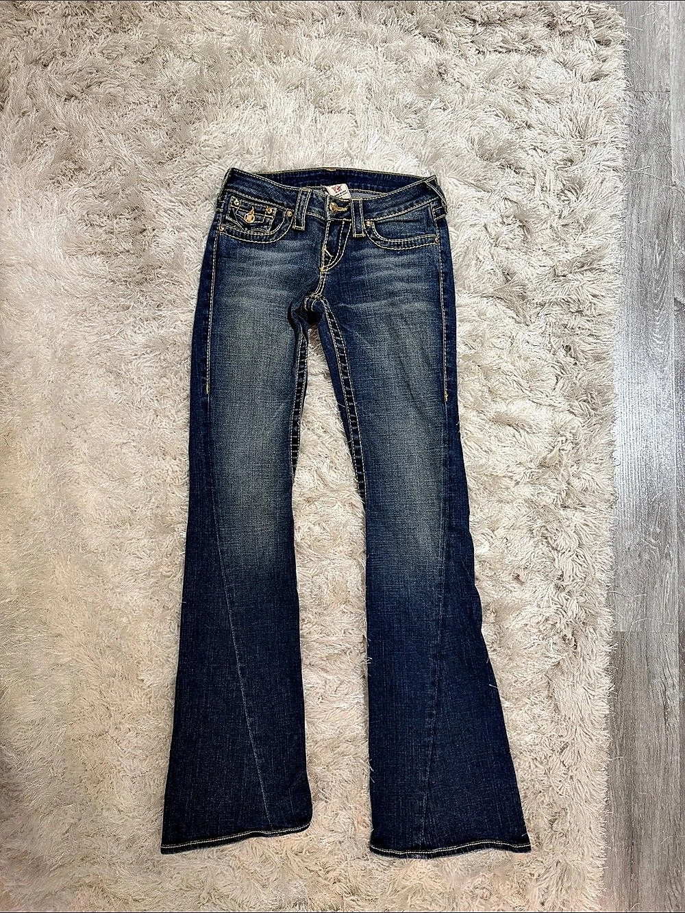 True Religion Joey Low Rise Flare Jeans Blue Waist 25 with Crystals